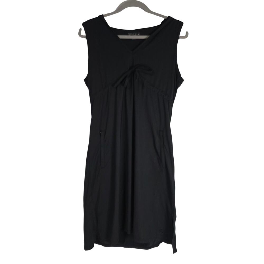 Athleta Black Empire Waist Dress Womens Medium Tie Waist Zip Pocket Casual